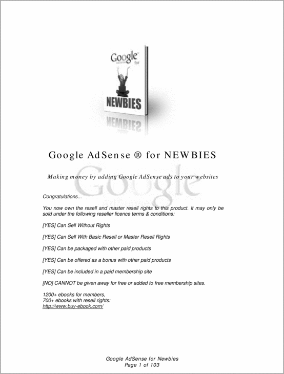 Product picture Google Adsense for Newbies - With resell rights